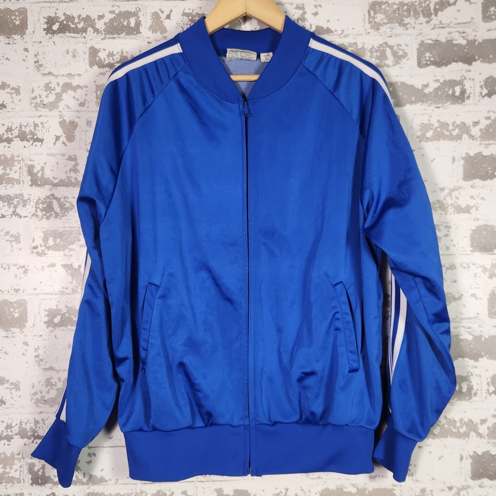 Vintage 80's Winning Ways Track Jacket Men Large Blue Full Zip White Side Stripe